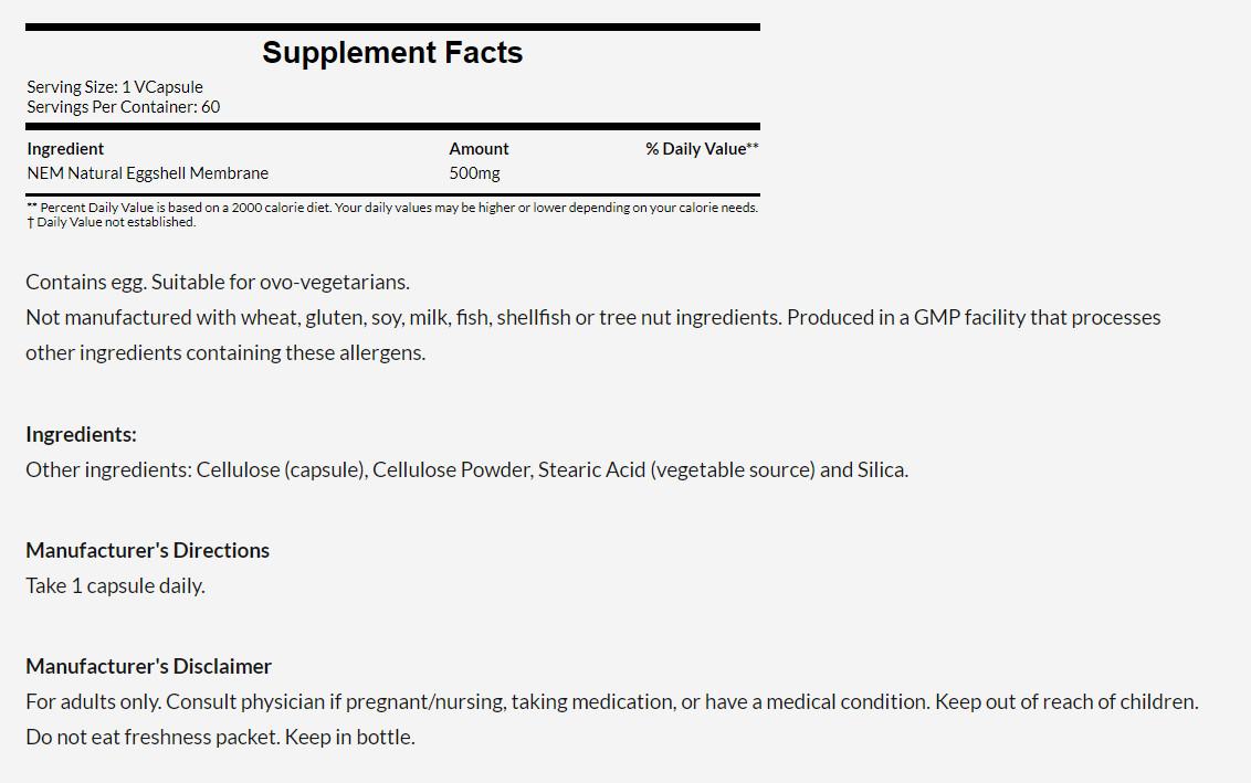 [預購] Now NEM®天然蛋殼膜 500毫克 60粒 Eggshell Membrane