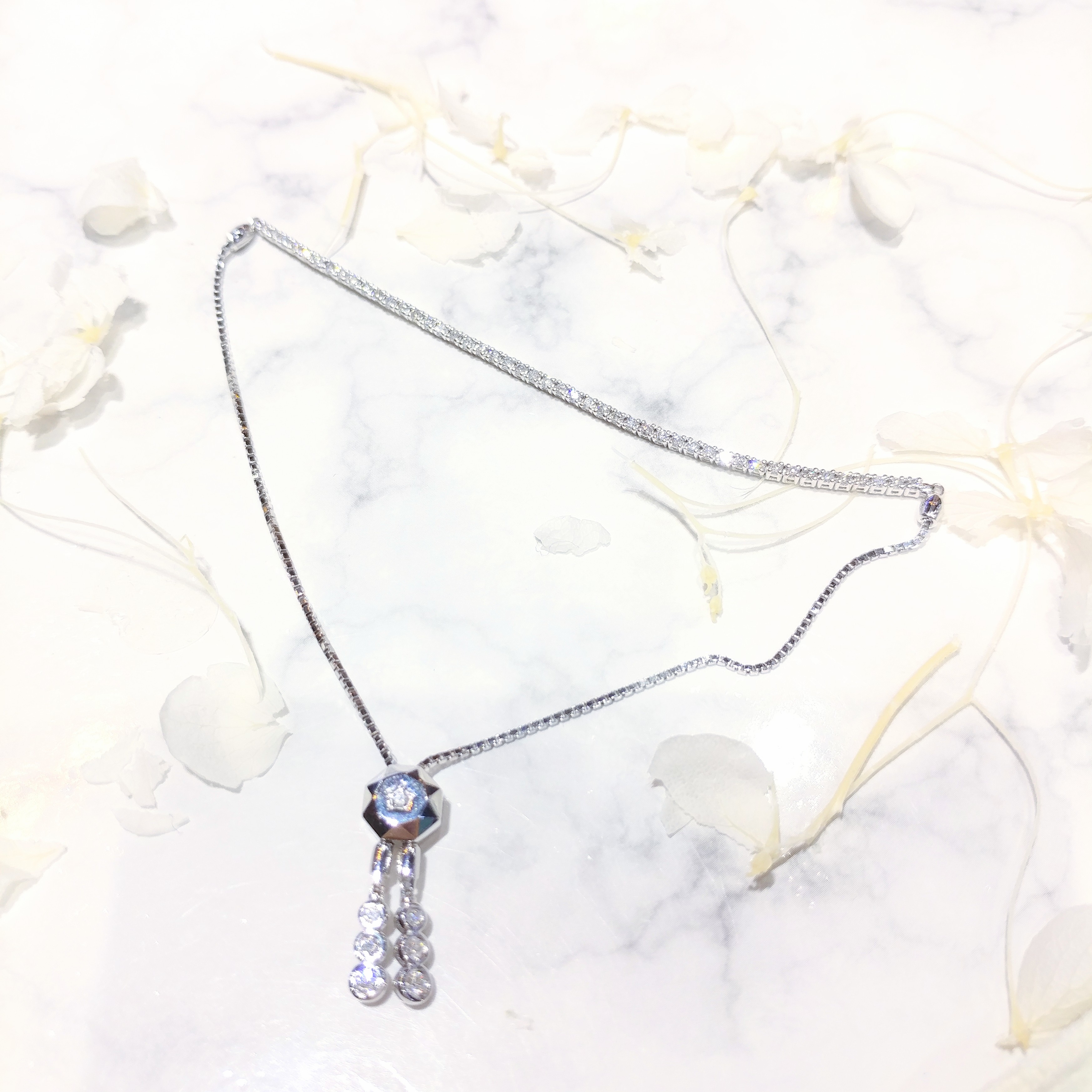 全新18K白金57份鑽石手鍊