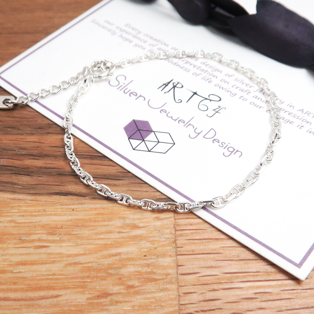 稜角海錨手鍊(2.4mm細鍊) 925純銀刻字手鍊