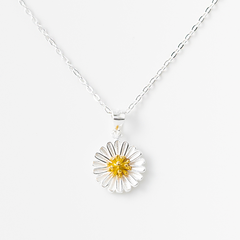 純銀 雛菊 花朵 抗過敏 鎖骨鍊 項鍊