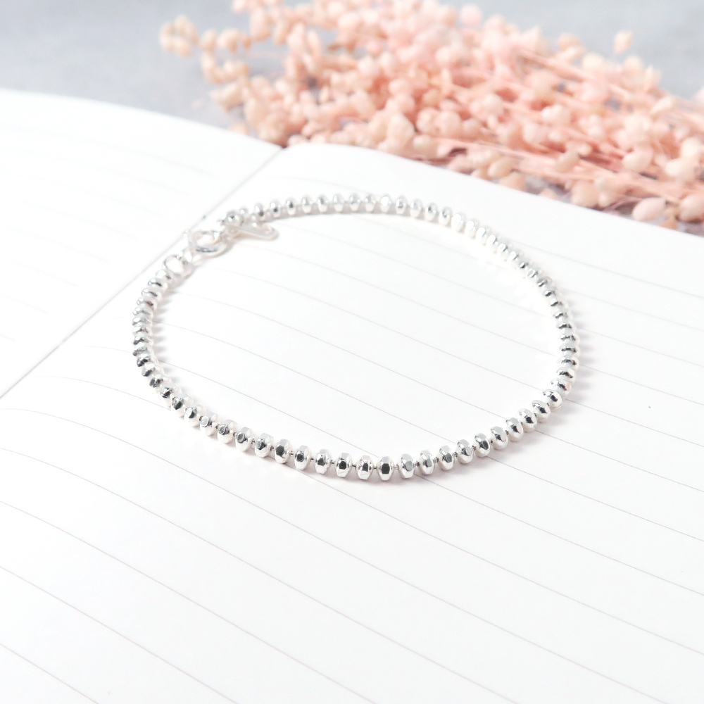 稜角銀珠手鍊(2.7mm細鍊) 925純銀手鍊 刻字手鍊
