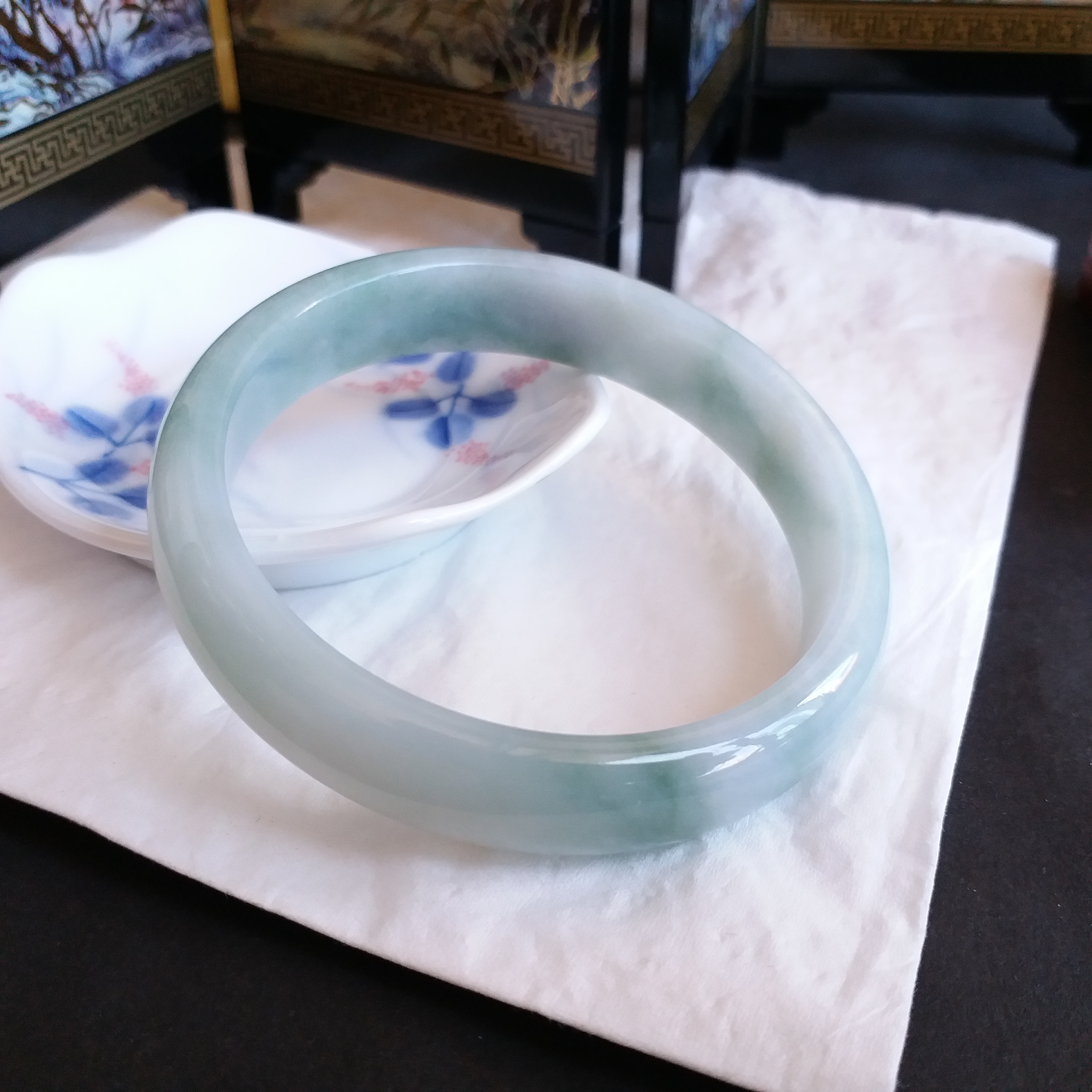 J1088 冰糯飄花玉鐲 58mm (1.55)