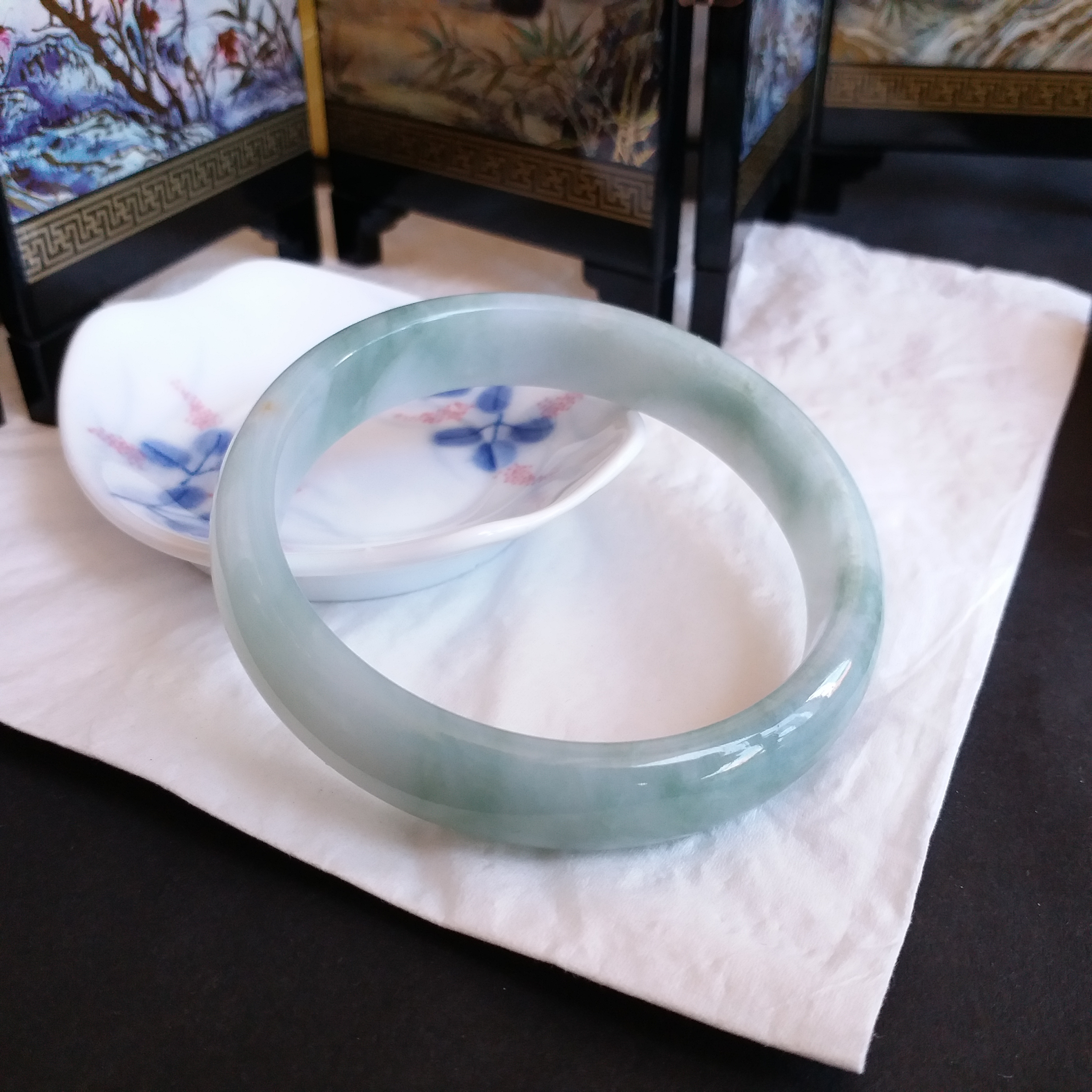 冰糯飄花玉鐲 58mm, 天然翡翠A玉, 緬甸玉, Jade, Jadeite