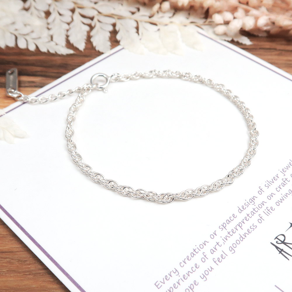 雙扣圓圈手鍊(2.4mm細鍊) 925純銀刻字手鍊