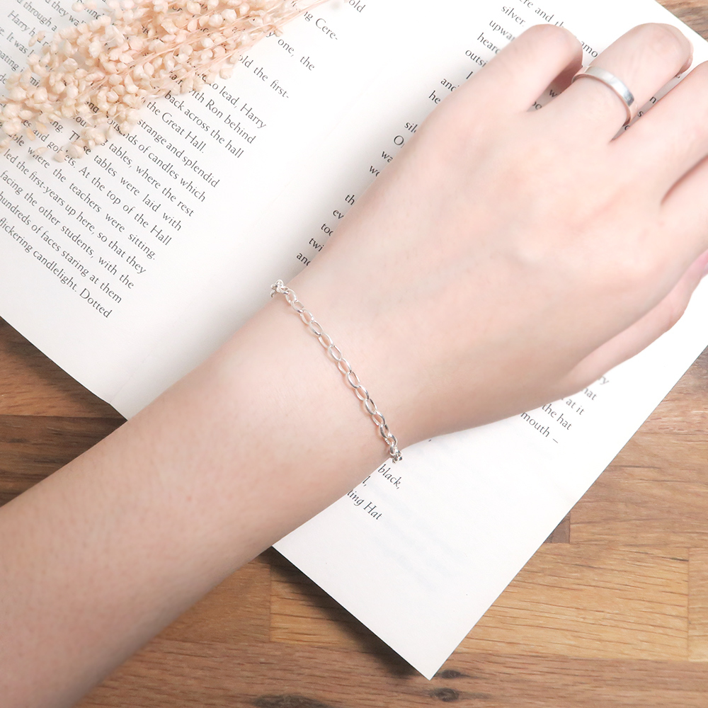 經典橢圓手鍊(3.3mm中細鍊) 925純銀刻字手鍊