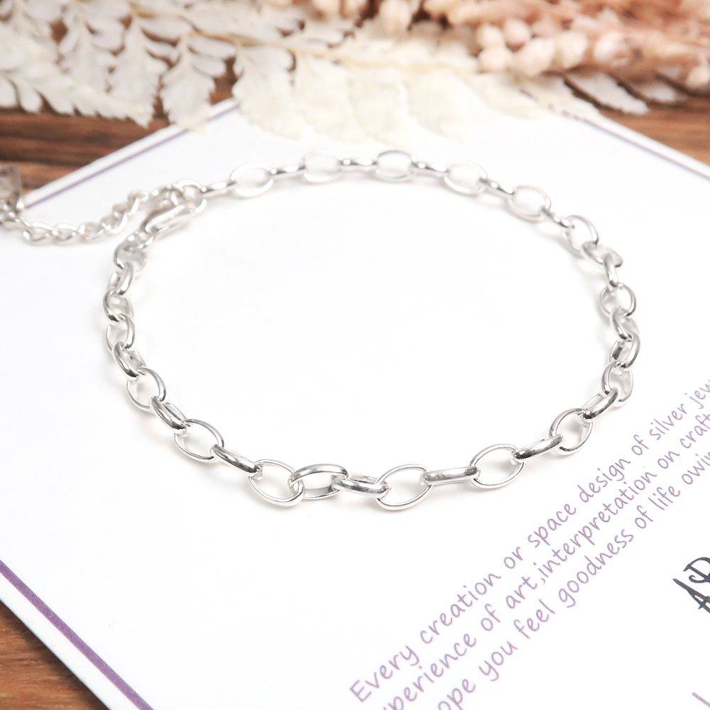 經典橢圓手鍊(3.3mm中細鍊) 925純銀刻字手鍊
