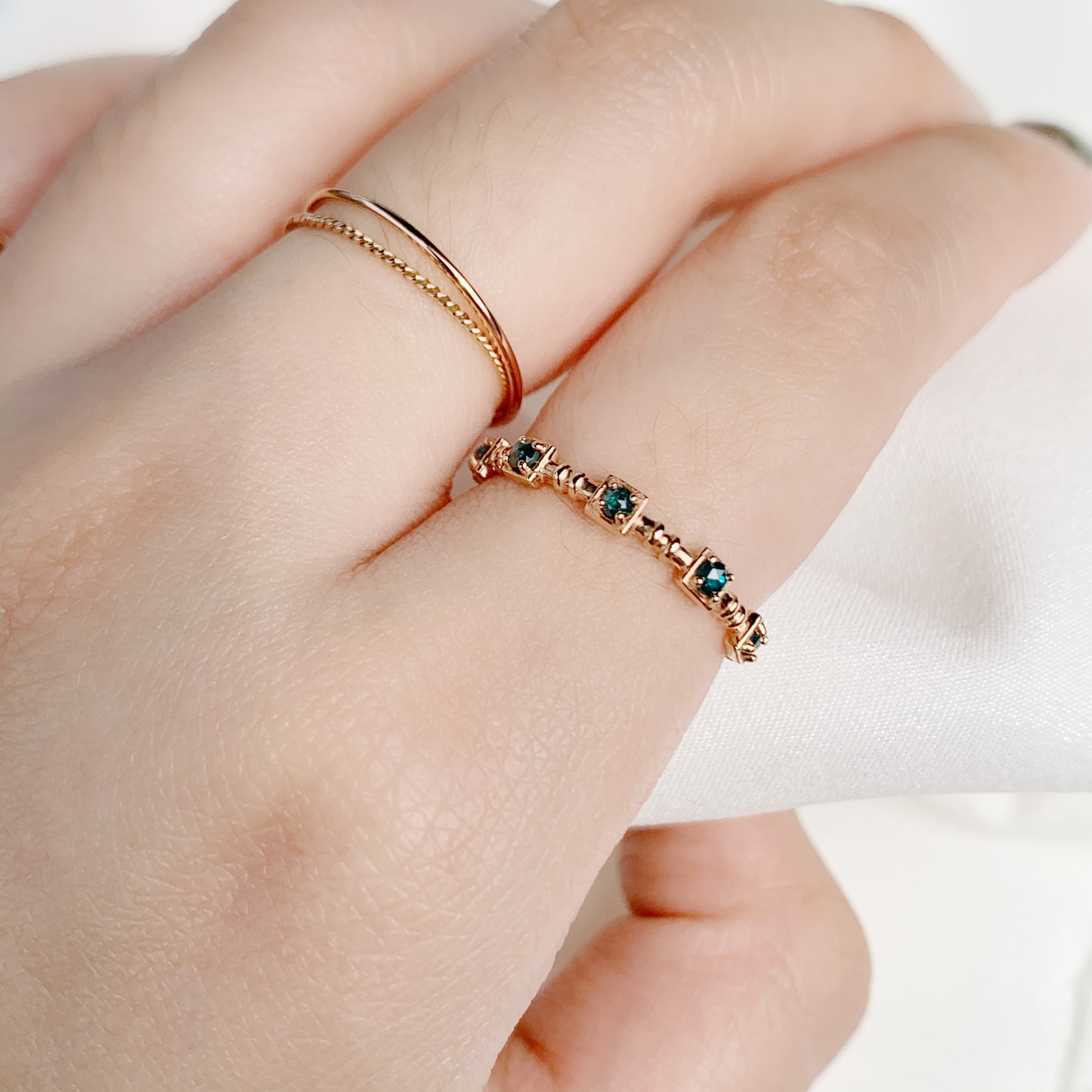 14K節節方塊藍鑽原礦戒指