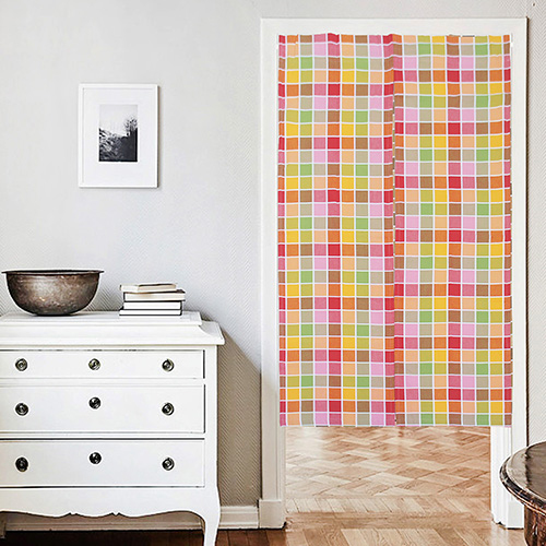 歐風純棉門簾(85x90cm)(85x150cm)_方格紅