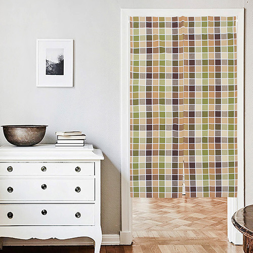 歐風純棉門簾(85x90cm)(85x150cm)_方格咖