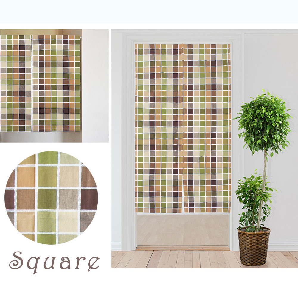 歐風純棉門簾(85x90cm)(85x150cm)_方格咖