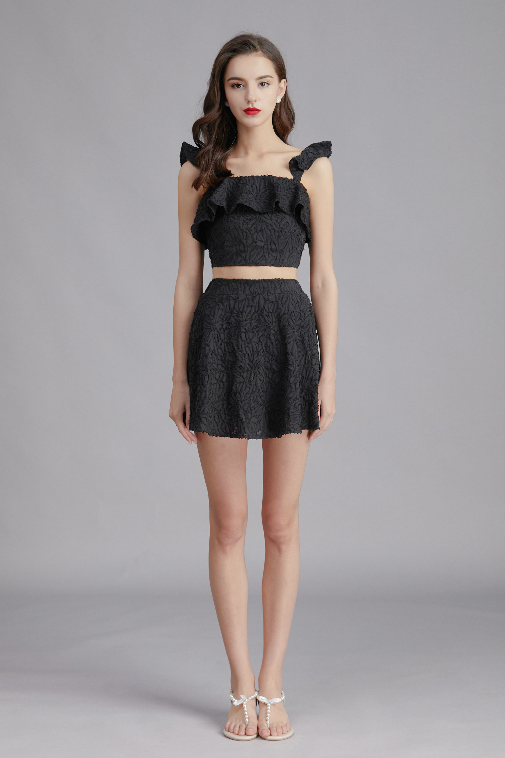 Fancy Jacquard Ruffle Top