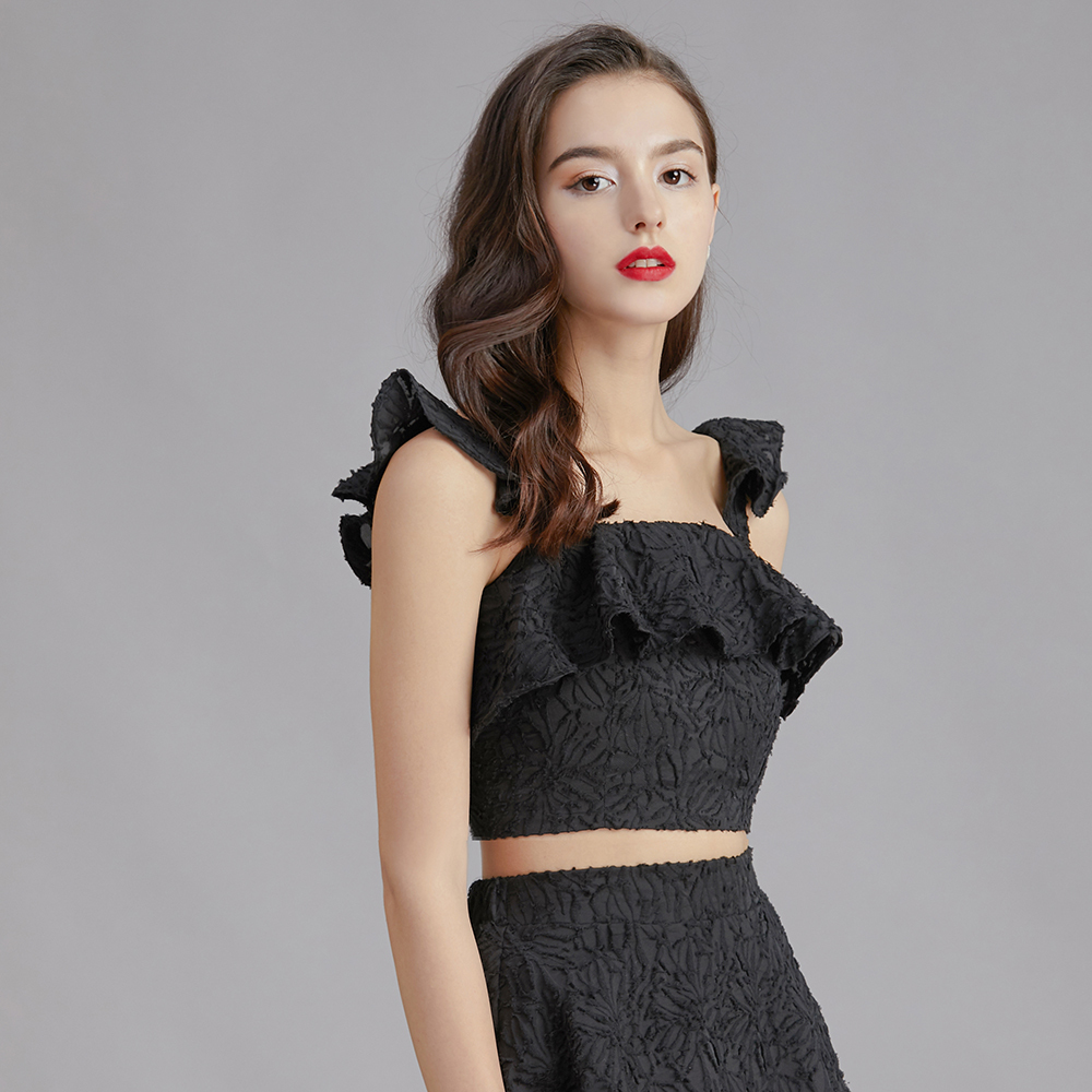 Fancy Jacquard Ruffle Top