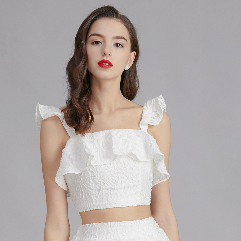 Fancy Jacquard Ruffle Top
