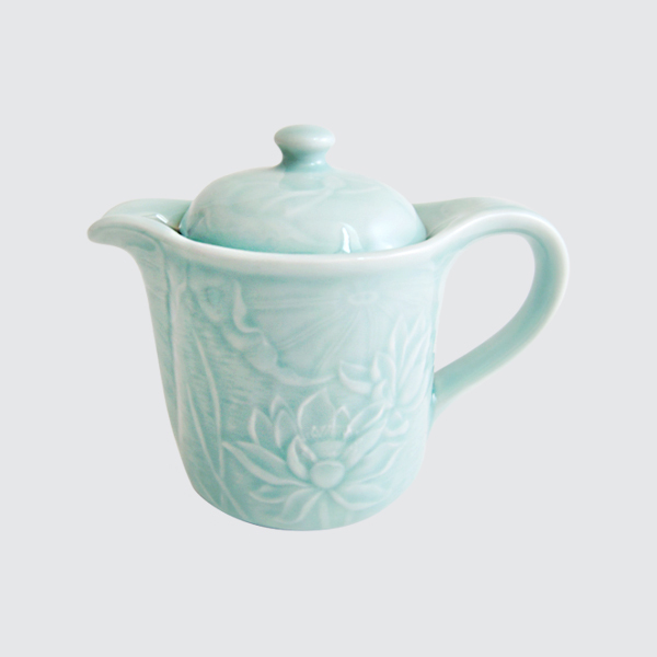 青瓷-荷花茶壺組/ステンレス茶漉し付蓮の茶器セット