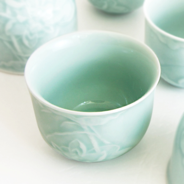 青瓷-荷花茶壺組/ステンレス茶漉し付蓮の茶器セット