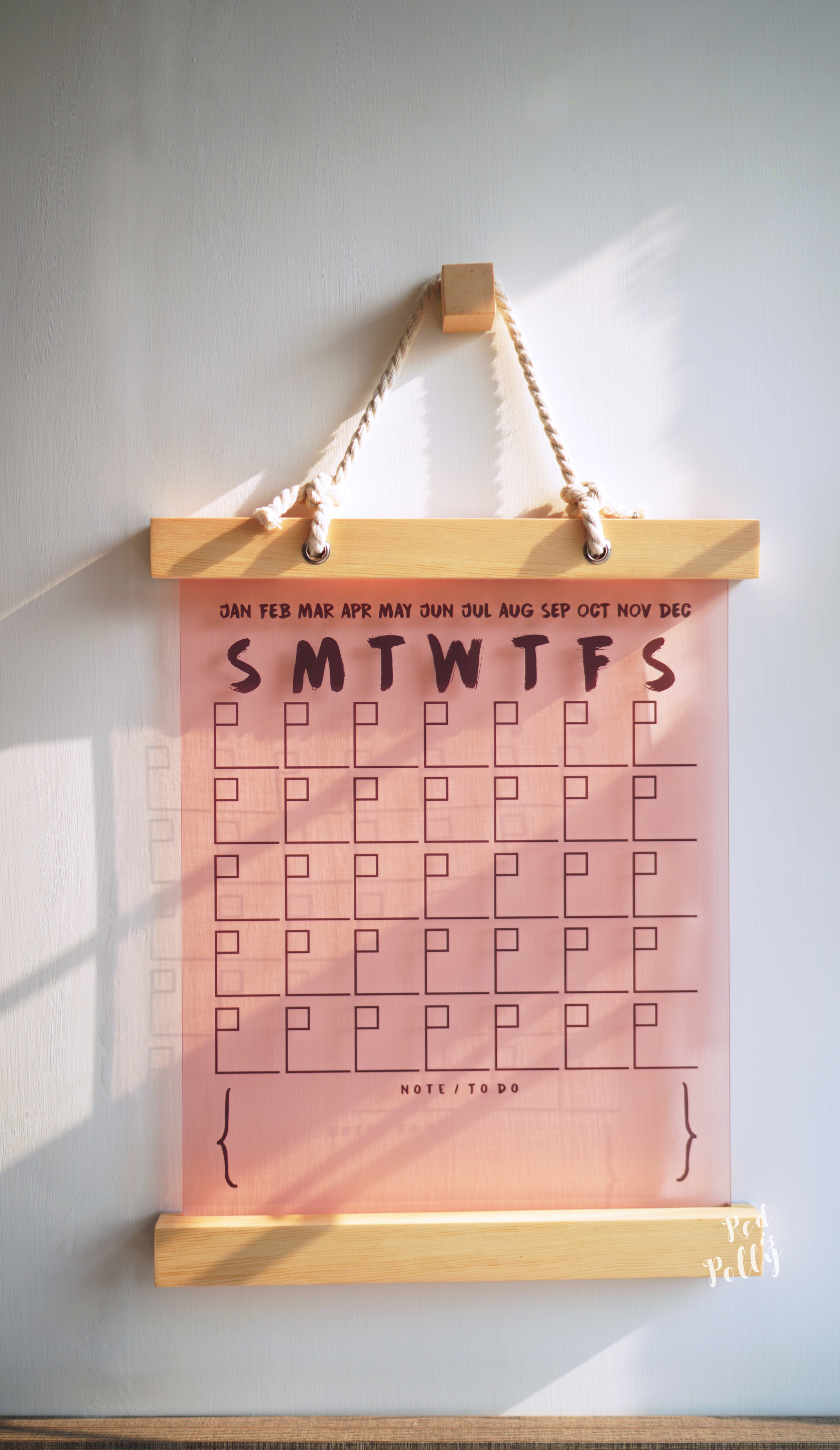 粉紅色亞加力月曆(免釘牆版)