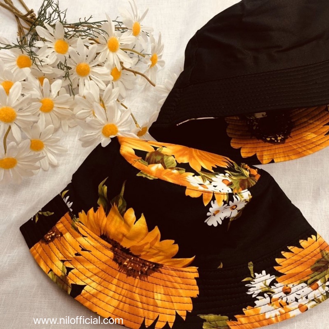 韓國 雛菊 向日葵 太陽花 尼龍 雙面戴 漁夫帽