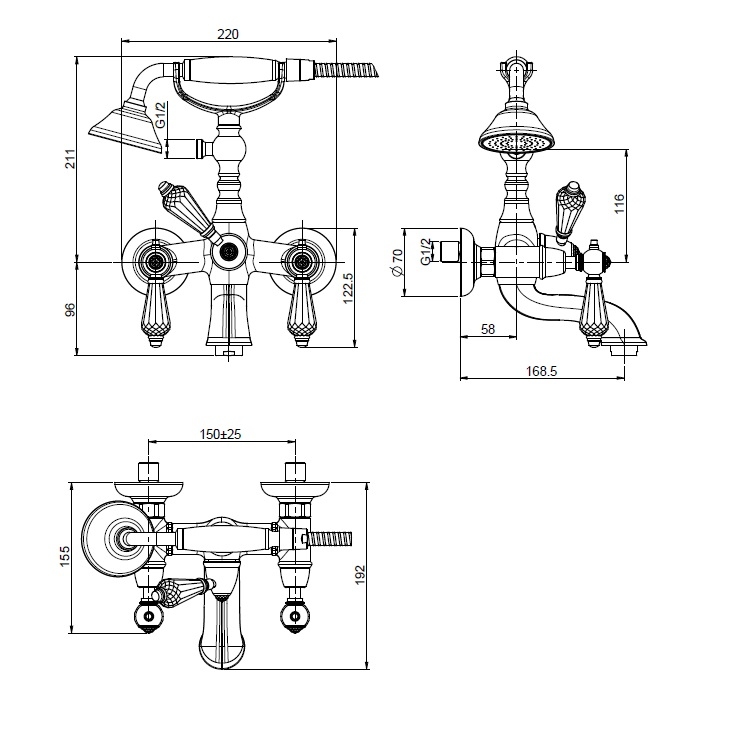 Fima Carlo Frattini "Herend Chic" F5404CBCR Bath Mixer w/ Hand Shower