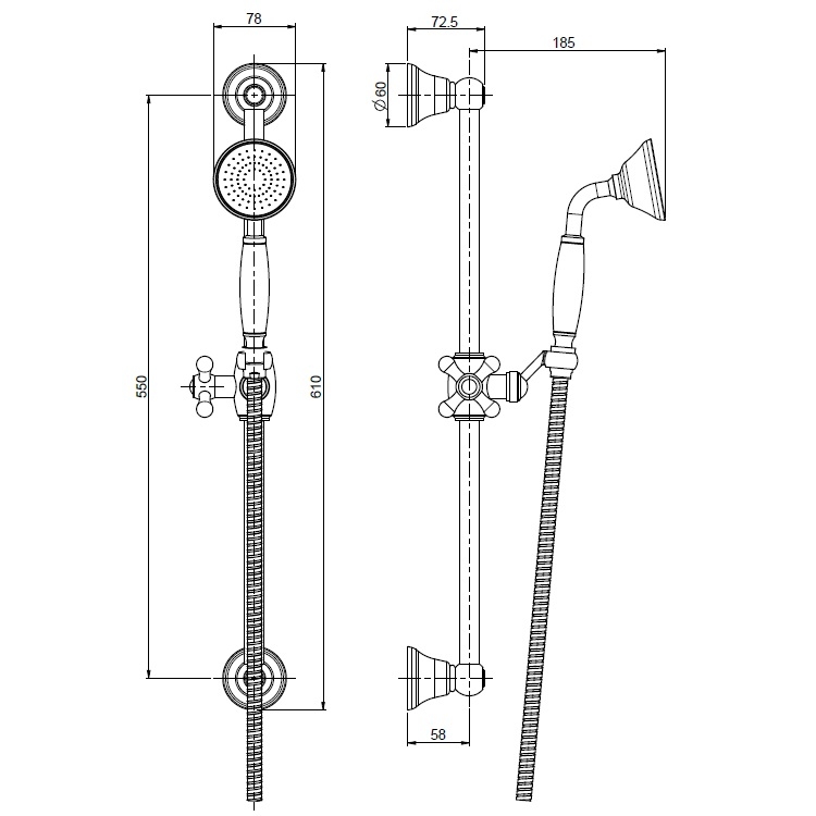 Fima Carlo Frattini F2044/3CR Sliding Bar w/ hand shower w/ 1.5M Hose