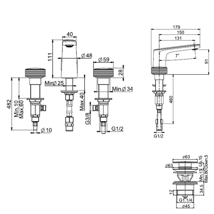 Fima Carlo Frattini "Texture Collection" F5601XNS + C25N 3-Hole basin mixer w/ click clack pop-up waste