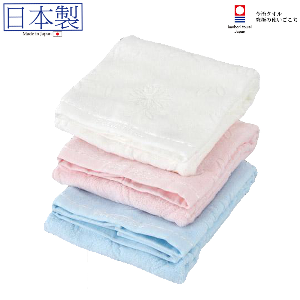 日本今治xOHARA 暗花長毛巾 34x75 (粉藍色) (日本製)