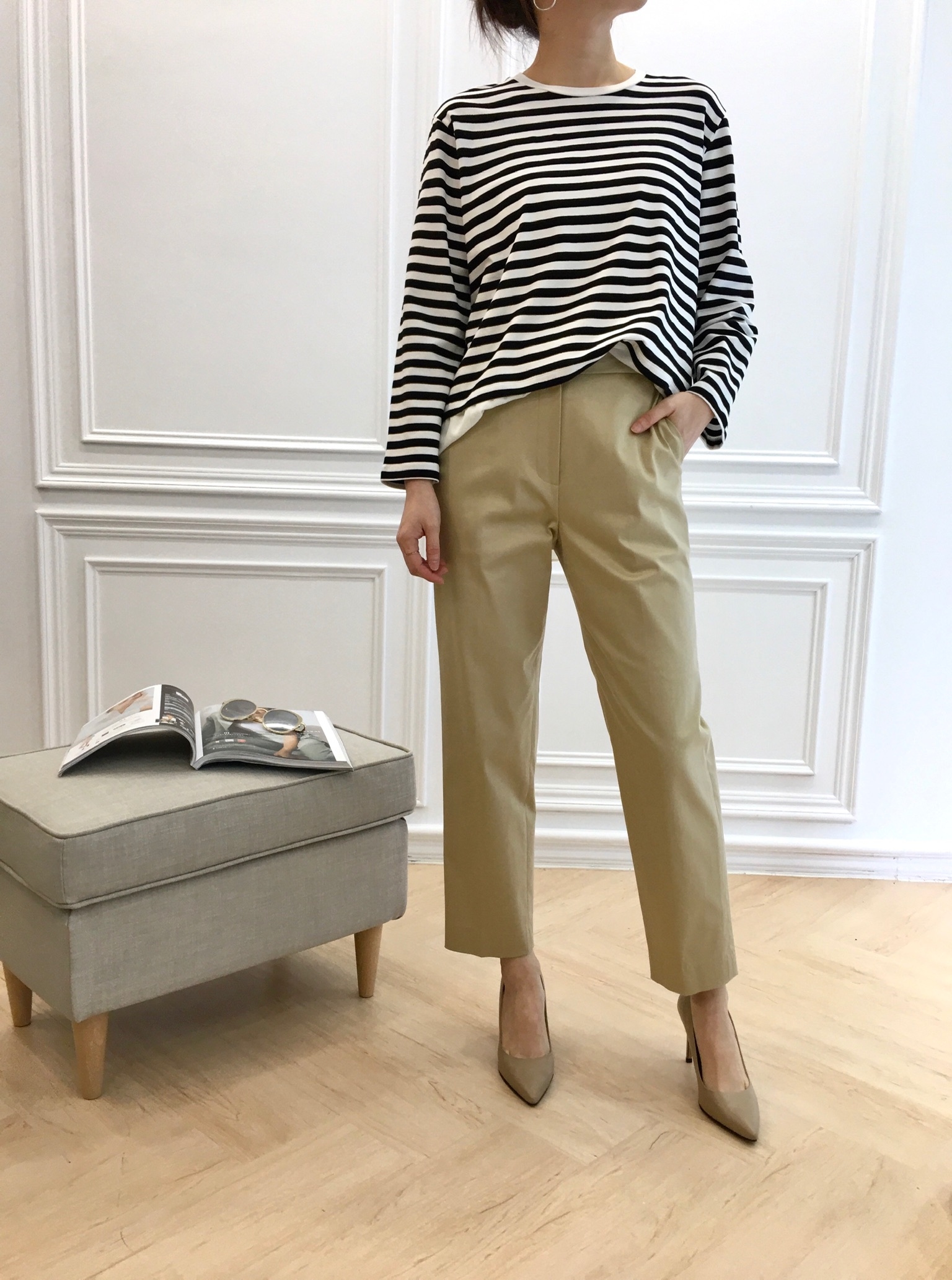 素面挺版九分褲