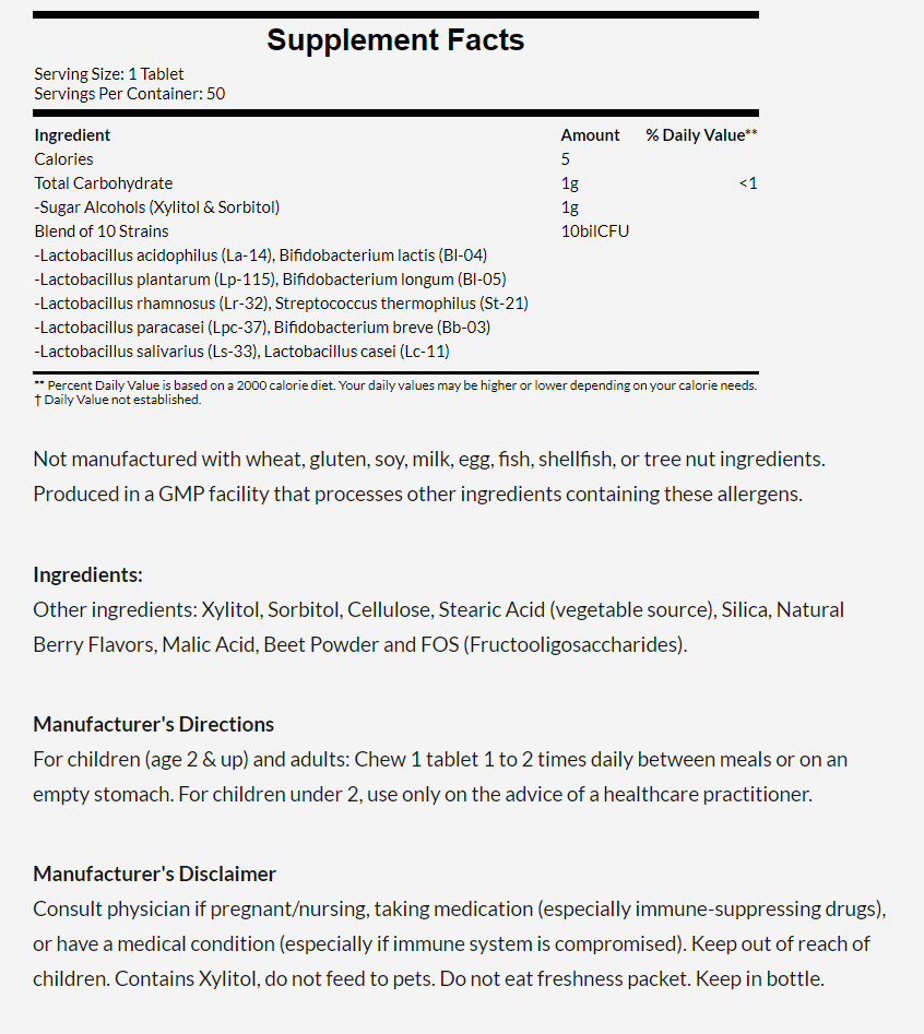 [預購] Now 10種胃腸道益生菌 100億CFU 50片 兒童/成人 BerryDophilus
