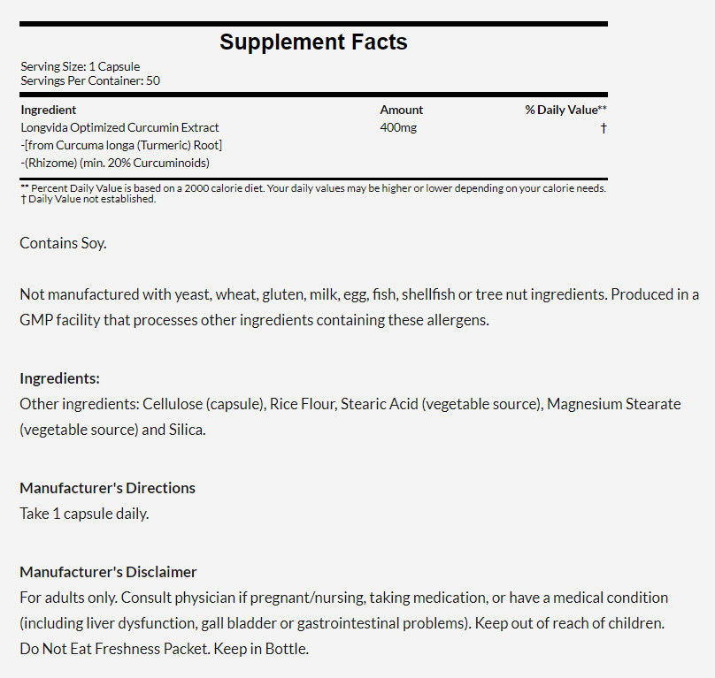 [預購] Now Longvida® 薑黃素 400毫克 50粒 CurcuBrain™