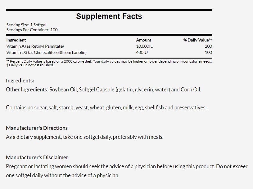 [預購] Now 維他命A&D 10,000IU / 400IU 100粒 A & D
