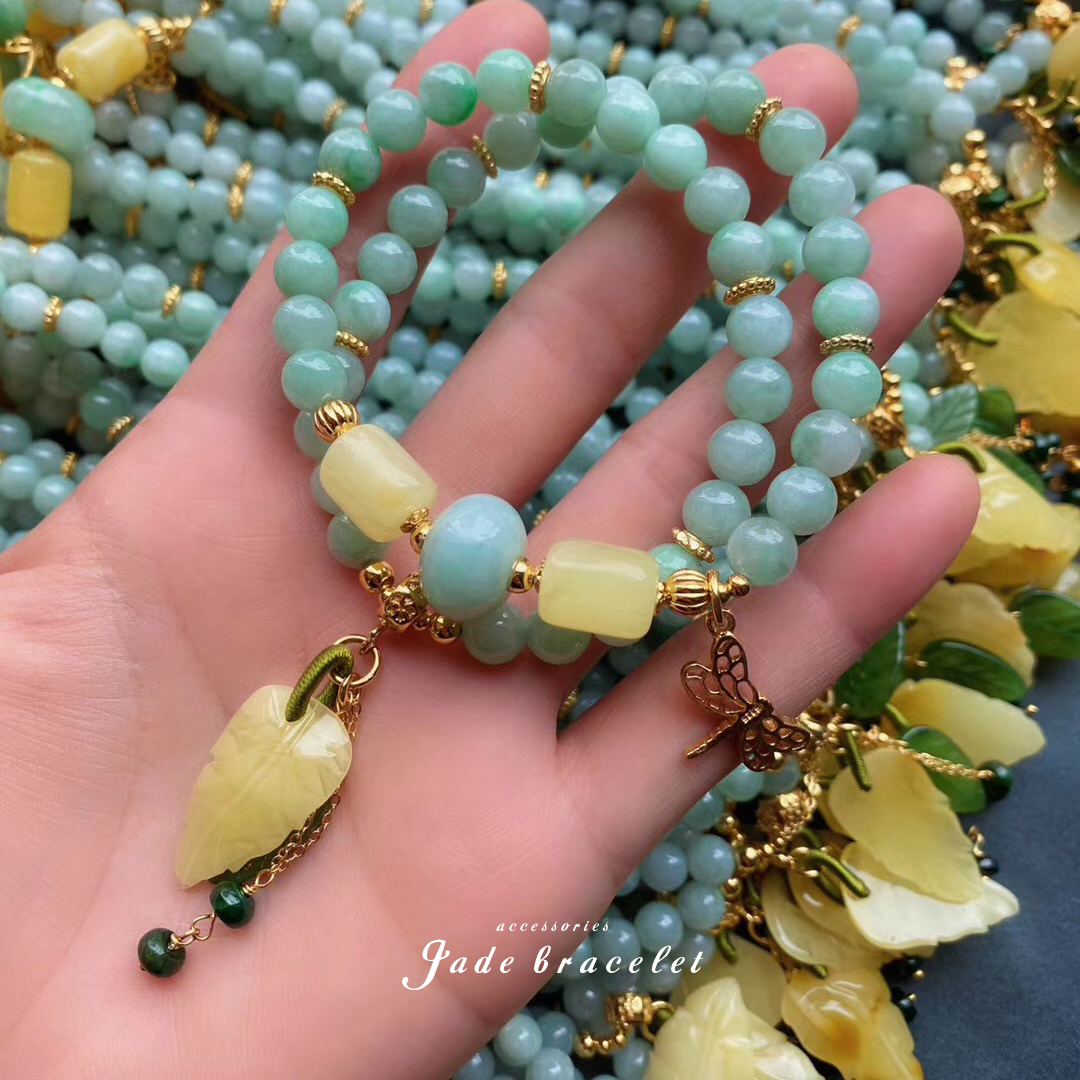 金枝玉葉｜天然翡翠A貨蜜蠟手鍊