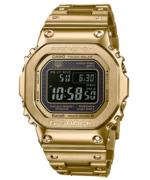 萬年鐘錶 - G-SHOCK   金色款-全金屬太陽能藍芽電波防震電子錶   GMW-B5000GD-9