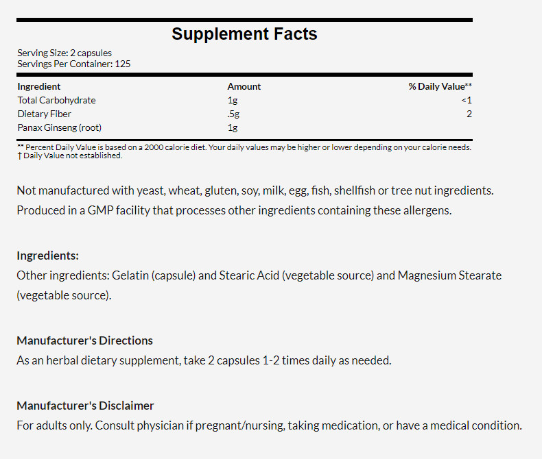 [預購] Now 人參/高麗參 500毫克 100粒 Panax Ginseng