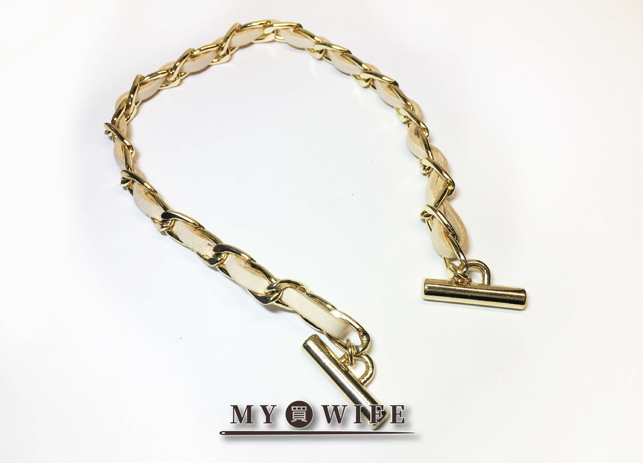 30cm真皮穿練提手_金+原色