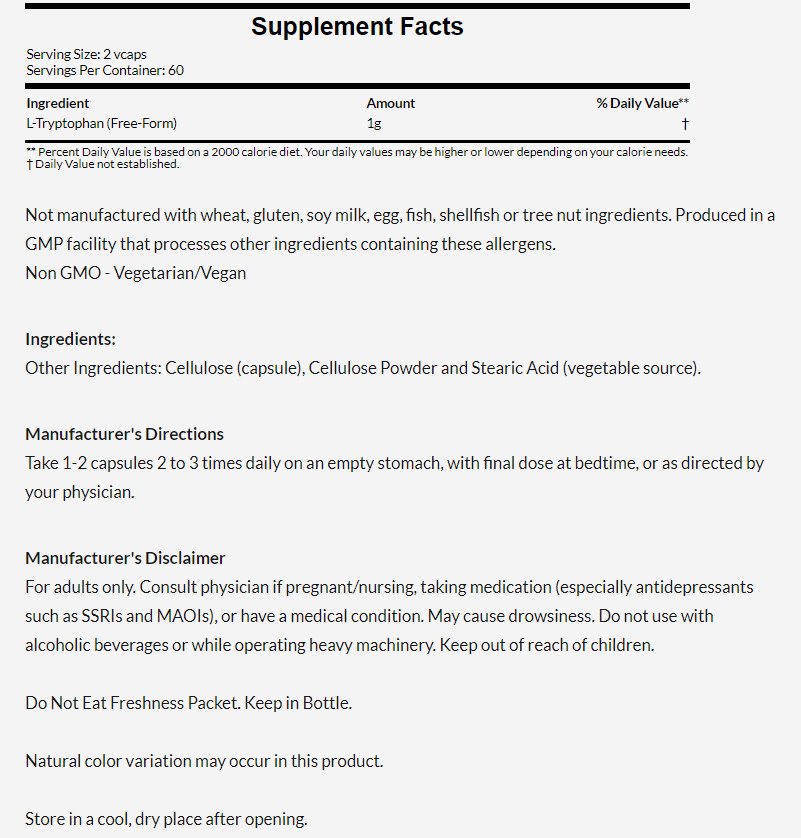 [預購] Now 左旋色氨酸 500豪克 60/120粒 L-Tryptophan