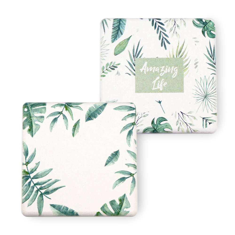 綠意盎然方形珪藻土吸水杯墊(2入組)