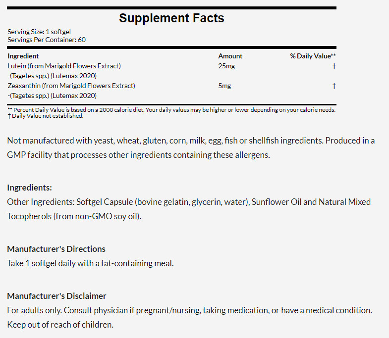 [預購] Now 葉黃素 +玉米黃質 25毫克 60粒 Lutein & Zeaxanthin