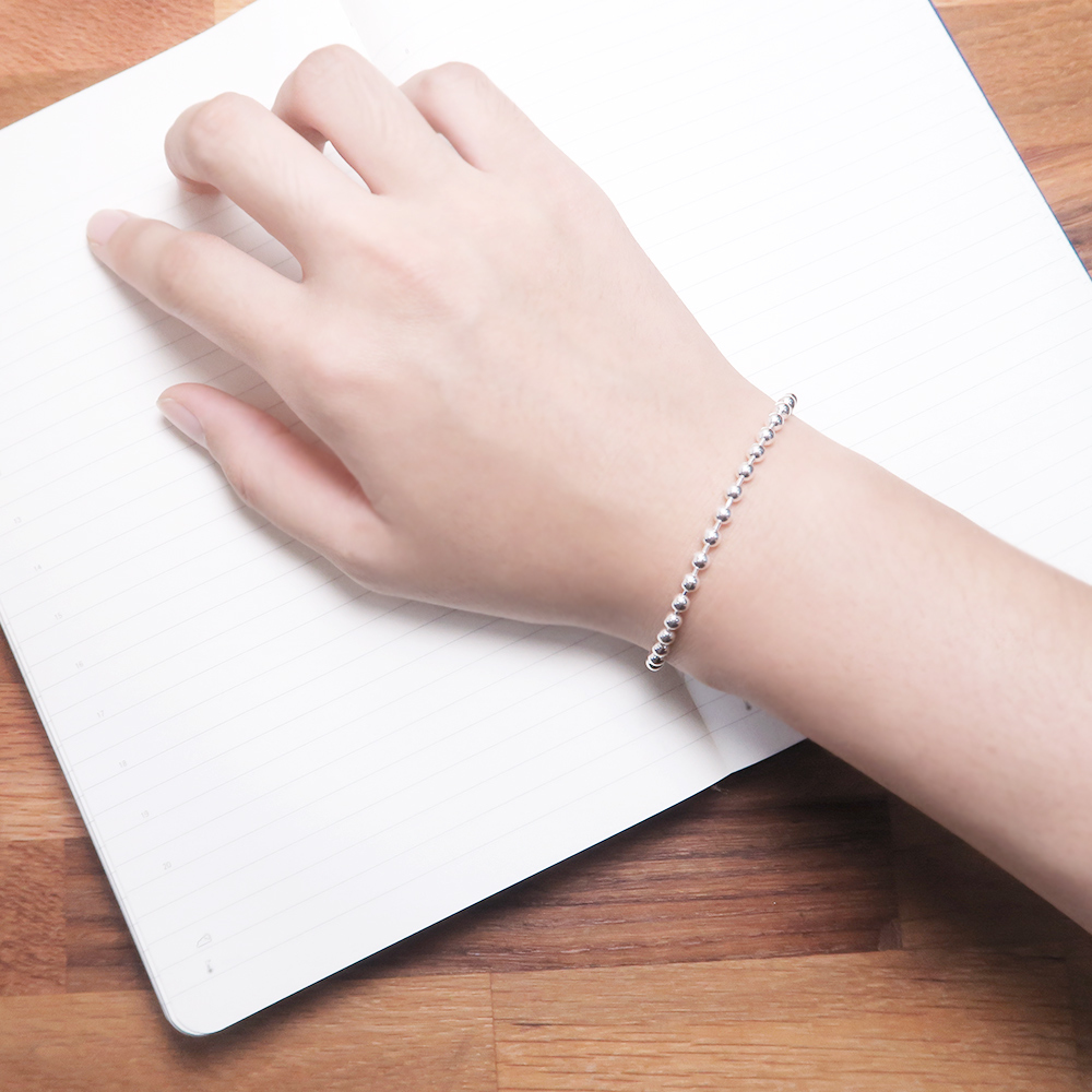 極簡銀珠手鍊(3.5mm中寬鍊) 925純銀刻字手鍊