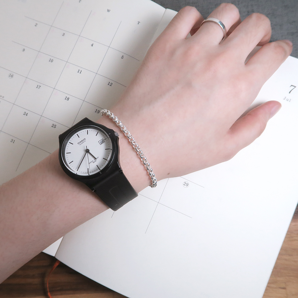 寬版小圓手鍊 銀白款(3.7mm中寬鍊) 925純銀刻字手鍊