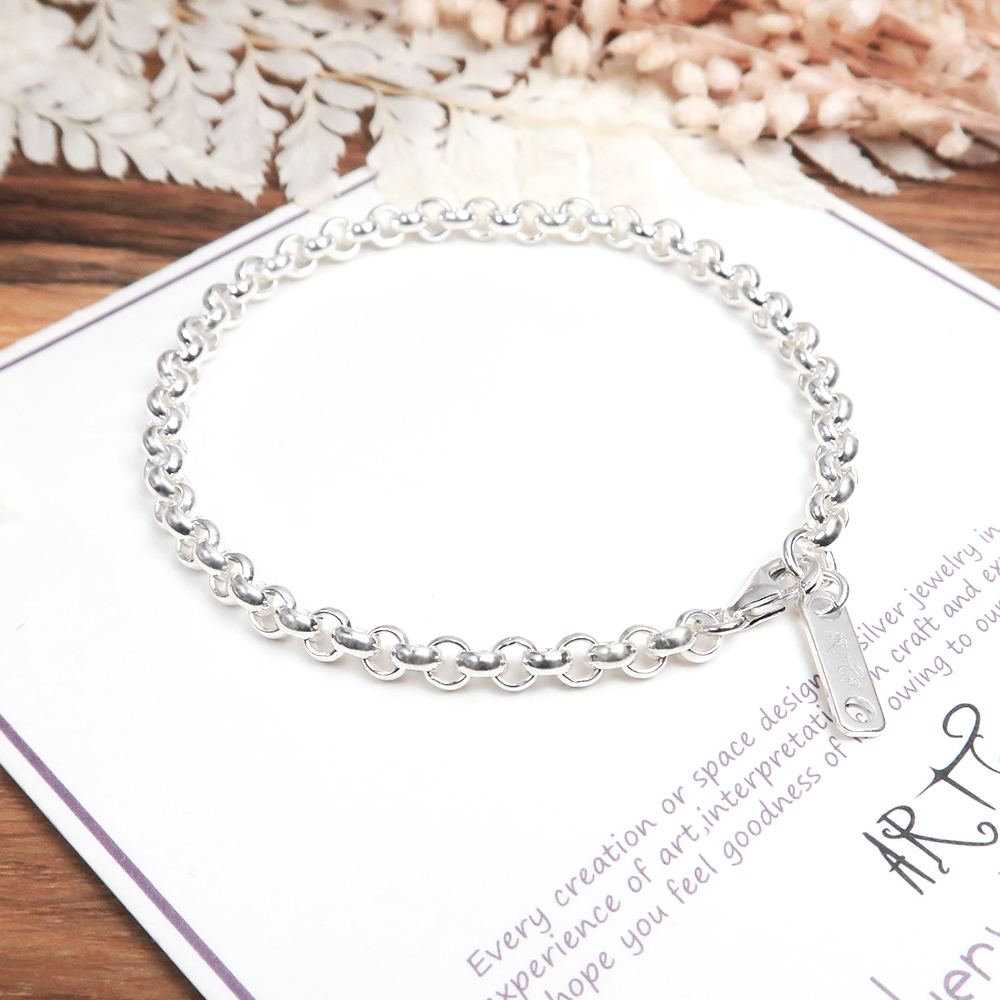 寬版小圓手鍊 銀白款(3.7mm中寬鍊) 925純銀刻字手鍊