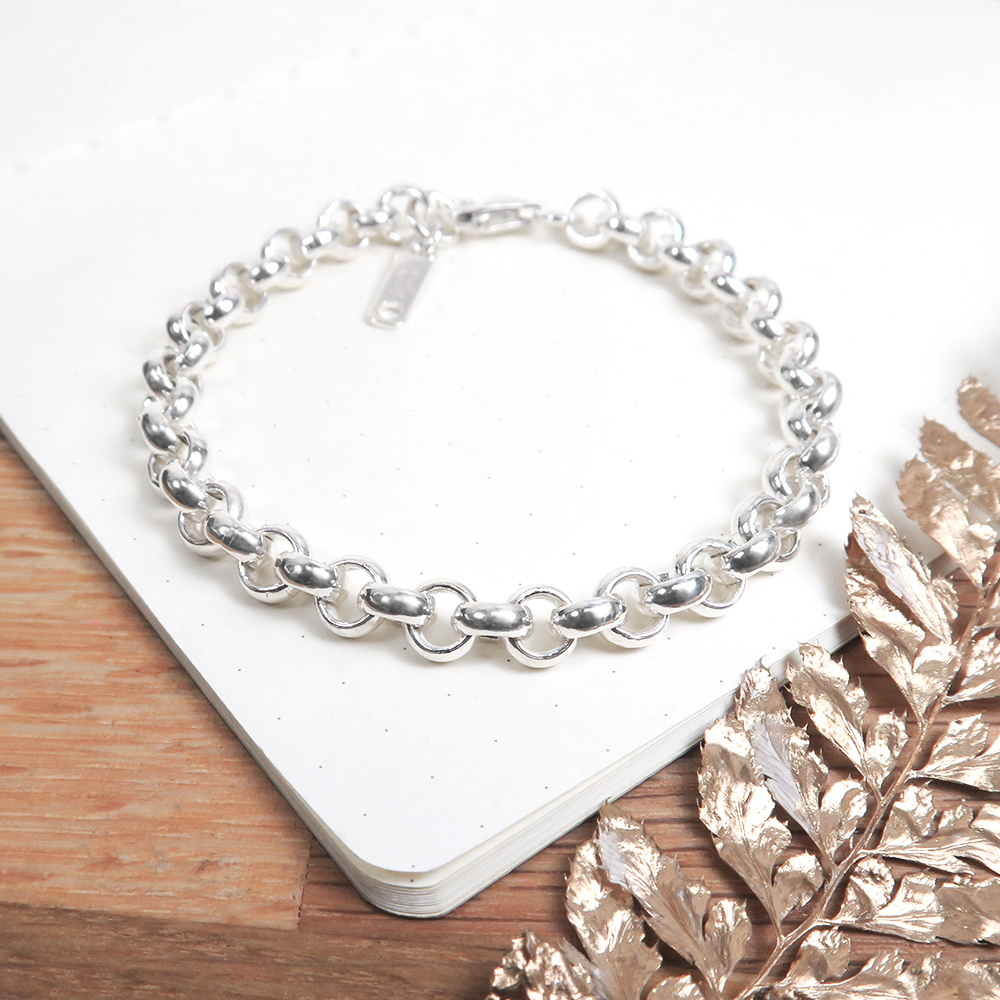經典厚版小圓手鍊 銀白款(5.5mm寬鍊) 925純銀刻字手鍊
