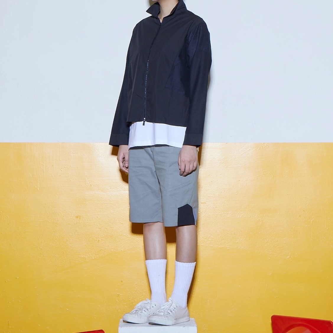 乘風 立領拼接夾克(深藍)