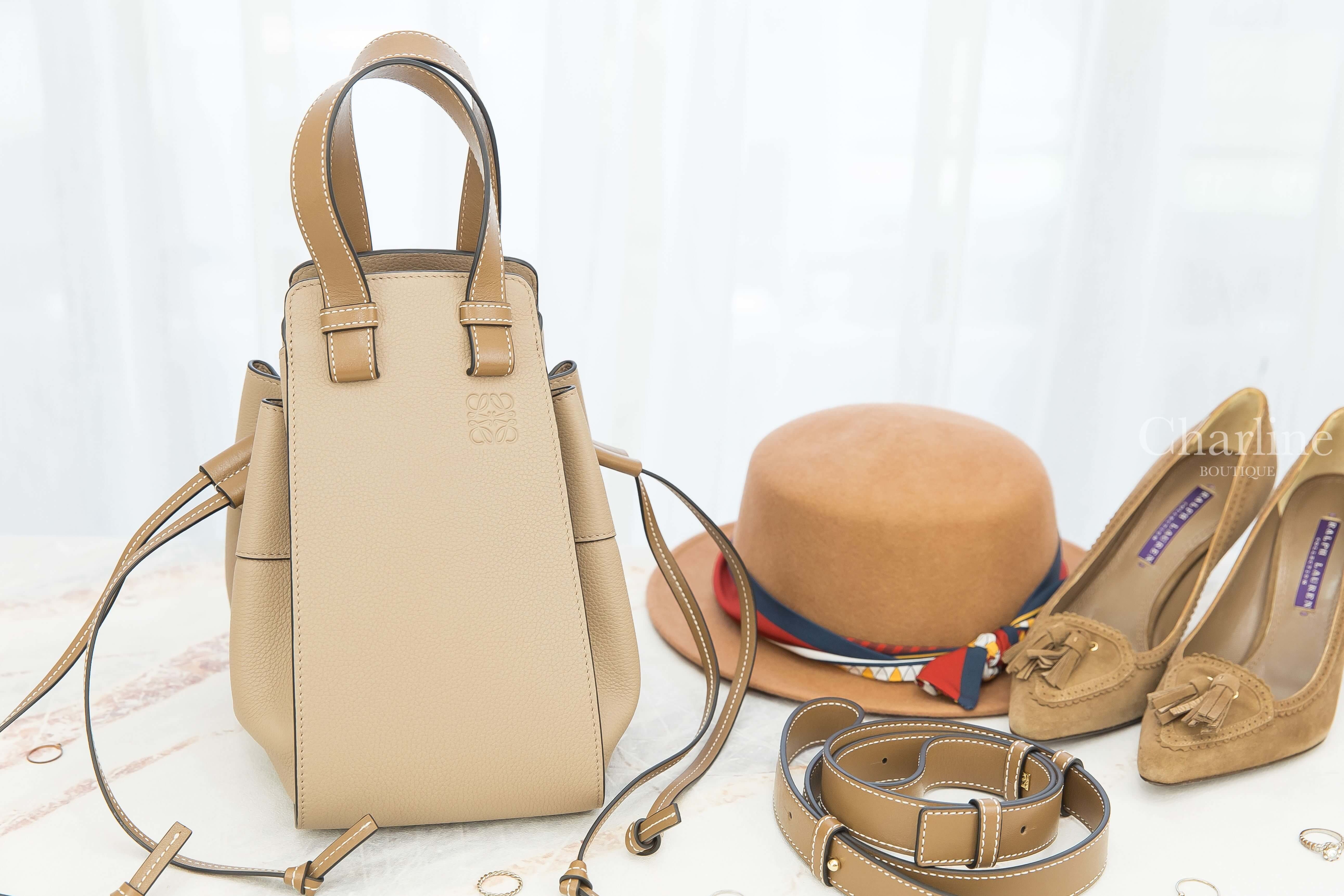 Loewe Hammock Drawstring Small Bag Sand/Mink 沙色拼貂褐色小型手提肩背包