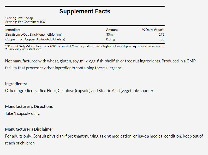 [預購] Now Opti L-Zinc 鋅 30毫克 100粒