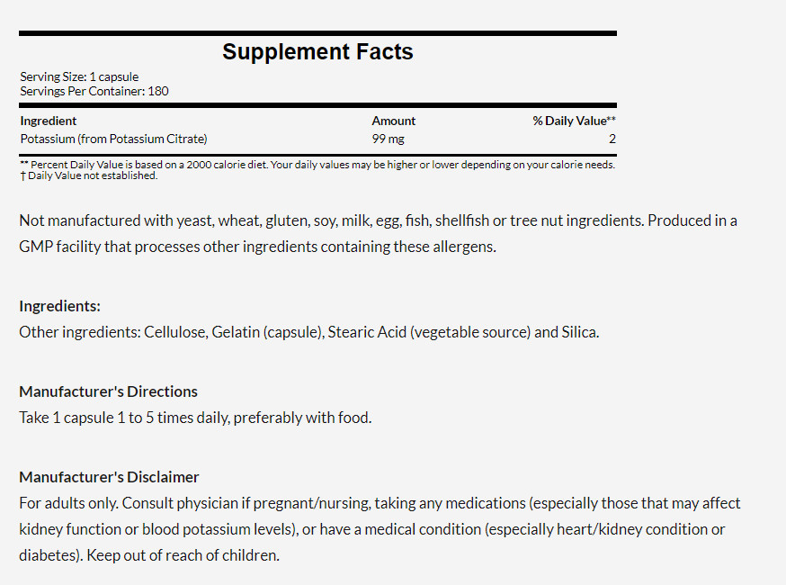 [預購] Now 檸檬酸鉀 99毫克 180粒 Potassium Citrate