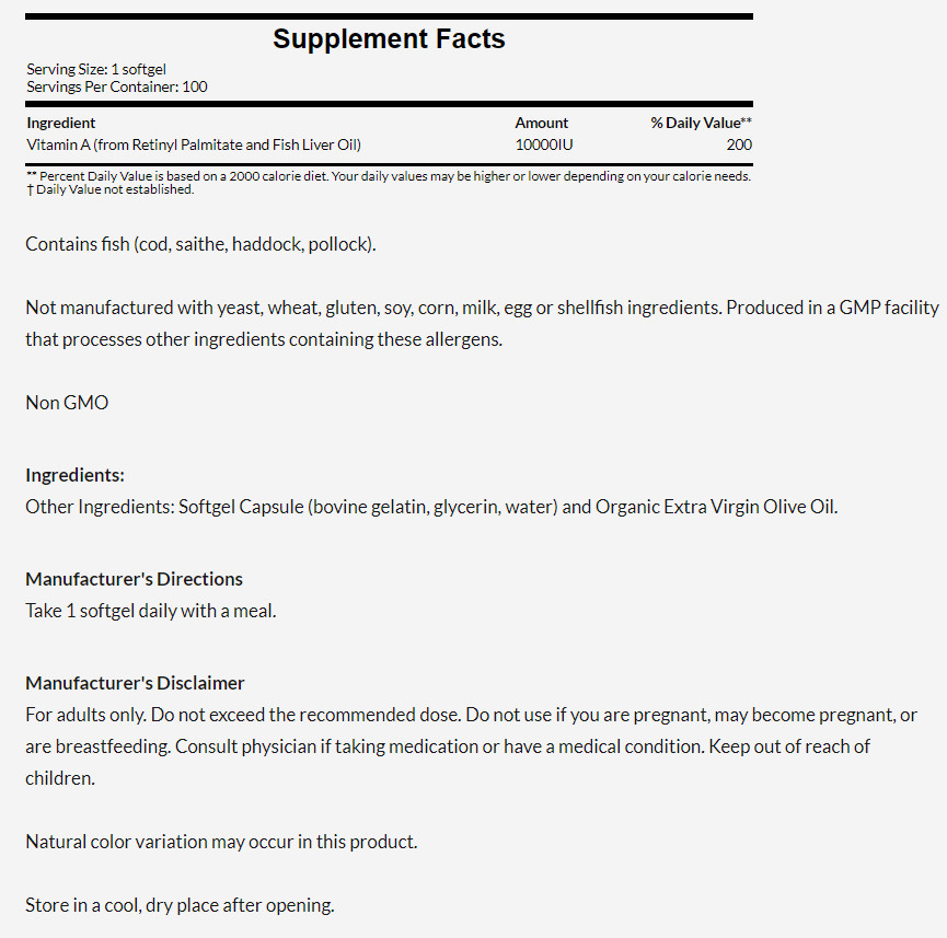 [預購] Now 維他命A 10,000IU 100粒軟膠囊 Vitamin A
