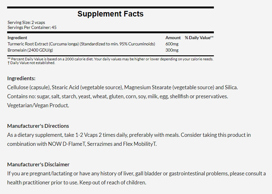 [預購] Now 薑黃素/鳳梨酵素 90粒素食 Turmeric Bromelain