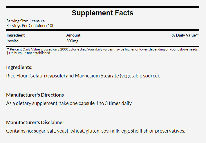 [預購] Now 肌醇 500毫克 100粒 Inositol Capsules