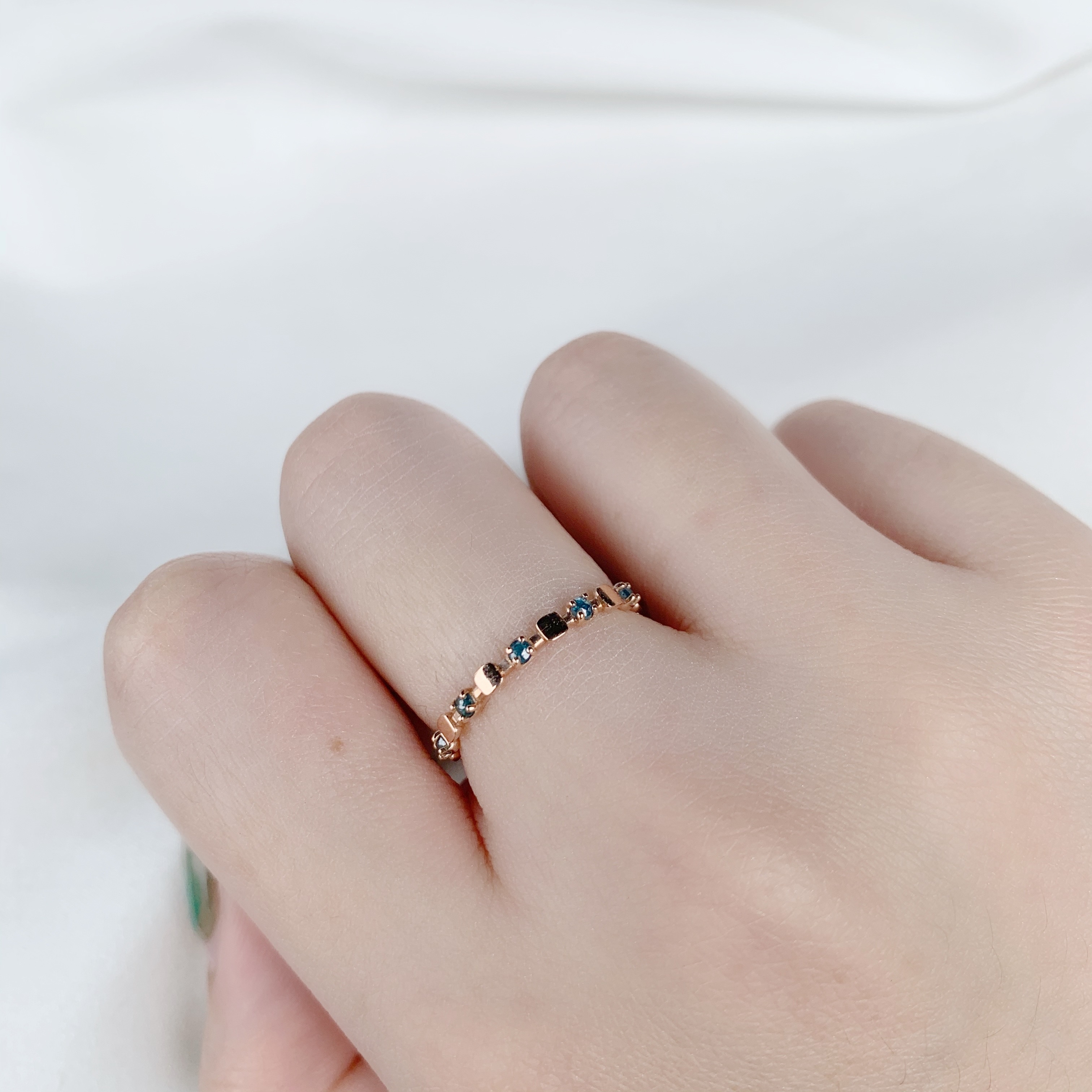 14K方塊五顆藍鑽戒指