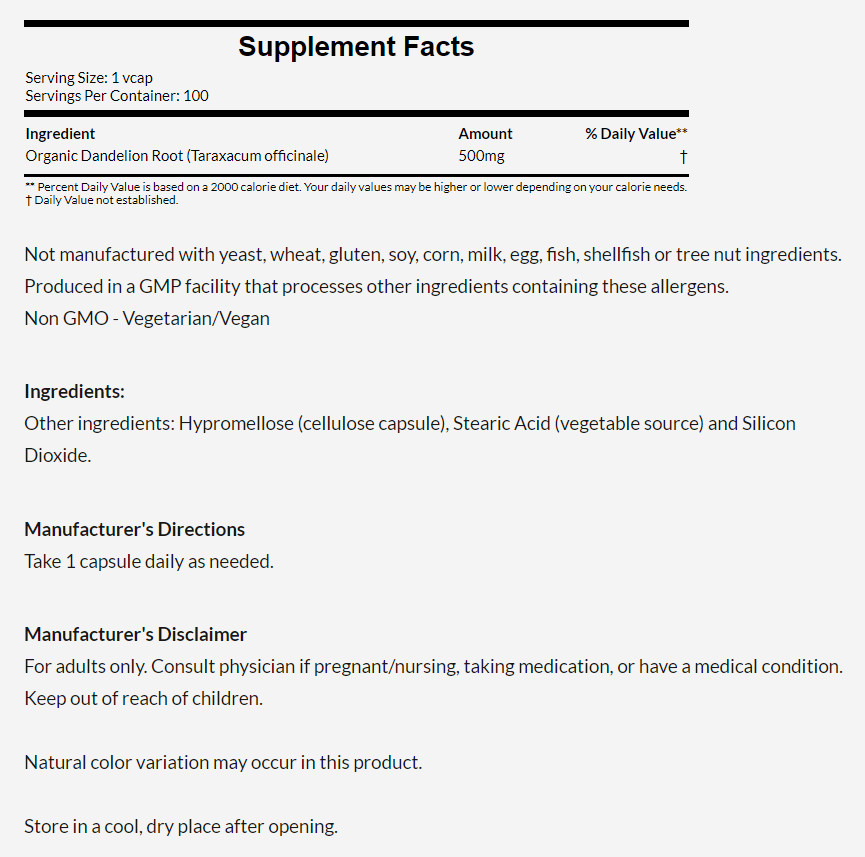 [預購] Now 蒲公英根 500毫克 100粒 Dandelion Root