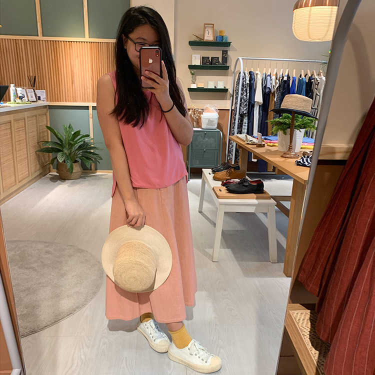 粉色午後野遊跳舞中長裙